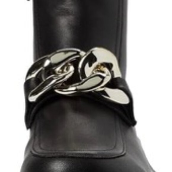 Steve Madden Cleo Black Leather Chunky Lug Sole Curb Chain Ankle Boots 8M - Picture 3 of 5